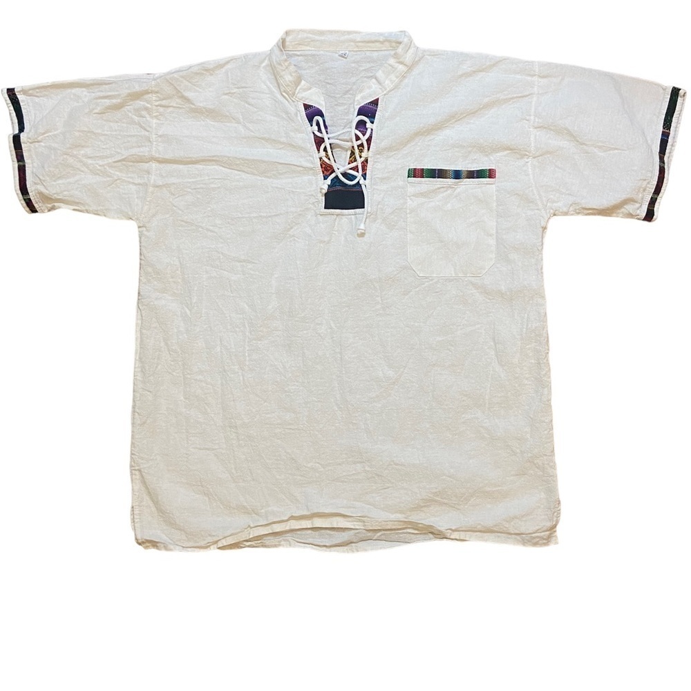 Men’s Linen Short Sleeve Embroidered Shirt XL